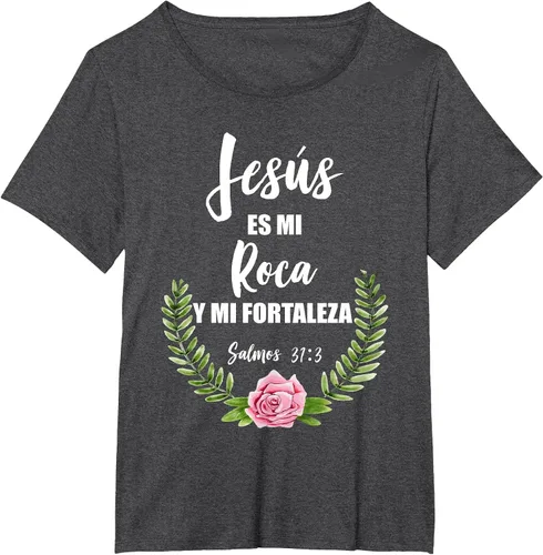 Vista 8 de Jesus ES Mi Roca - Camiseta con versículo bíblico cristiano español Salmos Asphalt Grey