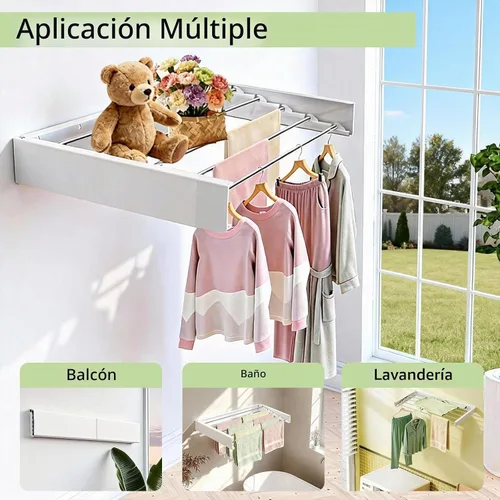 Vista 7 de Tendedero de pared de 31.5 pulgadas, estante de secado de ropa plegable de pared, estante de secado de ropa para ahorrar espacio, estante de secado