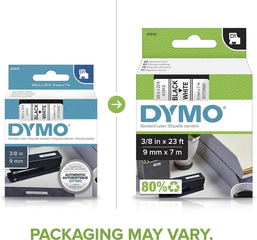 Vista 3 de Cinta para etiquetar DYMO D1 estándar, 1 cartucho, Impresión en blanco sobre cinta blanca