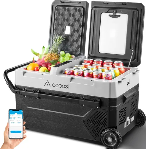 Vista 10 de AAOBOSI Refrigerador de automóvil, 40 cuartos (36 L) portátil de 12 voltios con ruedas, altavoz Bluetooth, mango y batería alimentada, -4 ℉ ~ 68 ℉