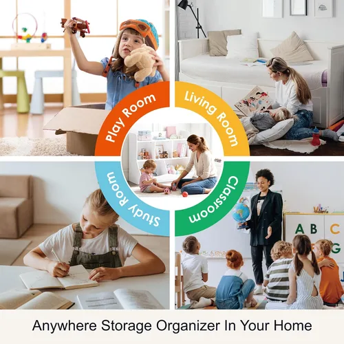 Vista 8 de UTEX - Organizador para almacenamiento de juguetes con estantería, varios contenedores para libros, juguetes, organizador de almacenamiento
