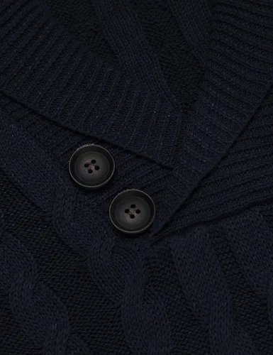 Vista 5 de COOFANDY Suéter de punto trenzado con cuello de chal para hombre, ajuste delgado, informal, con botones