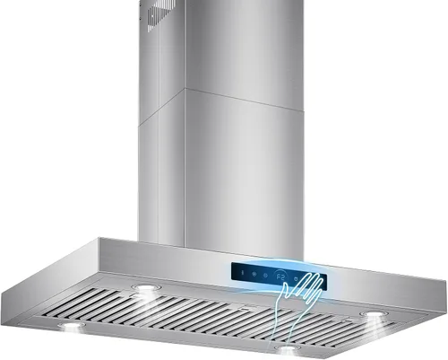 Vista 29 de Campana extractora de isla de 36 pulgadas, montaje en techo de 1200 CFM con detección de gestos de 4 velocidades y control táctil, campana