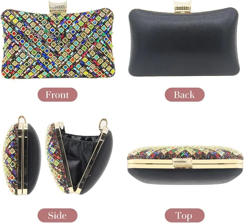Vista 5 de Bolso de mano de noche con diamantes de imitación brillantes, bolso de hombro de cristal para mujer, fiesta, graduación, boda, caja de regalo