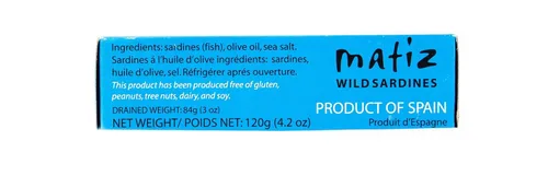 Vista 3 de Matiz Sardinas en Aceite de Oliva, Lata de 4.2 Onzas (Paquete de 5) Pescado Natural Silvestre Capturado Gourmet Español para Tapas, Aperitivos
