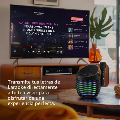 Vista 3 de Singing Machine Sistema de karaoke para adultos y niños con micrófono inalámbrico, SingCast One - Altavoz de karaoke con tecnología de transmisión