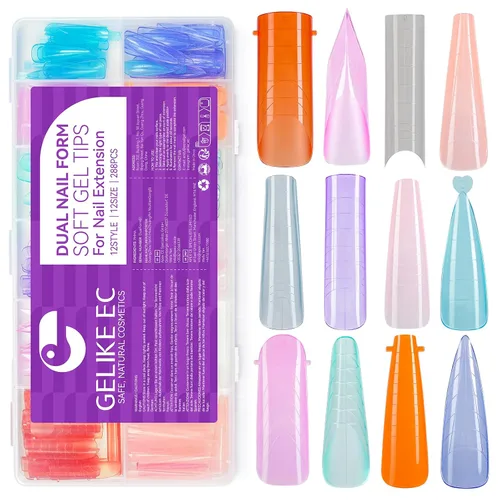 Vista 9 de Gelike EC Kit de puntas de uñas de gel suave de cobertura completa para extensiones de uñas, 552 piezas de puntas de gel cuadradas medianas