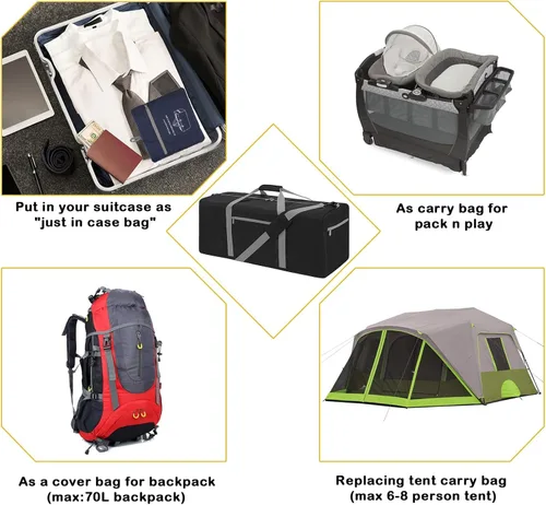 Vista 4 de Bolsa de viaje plegable y ligera bolsa de lona, Negro -, Bolsa de viaje plegable