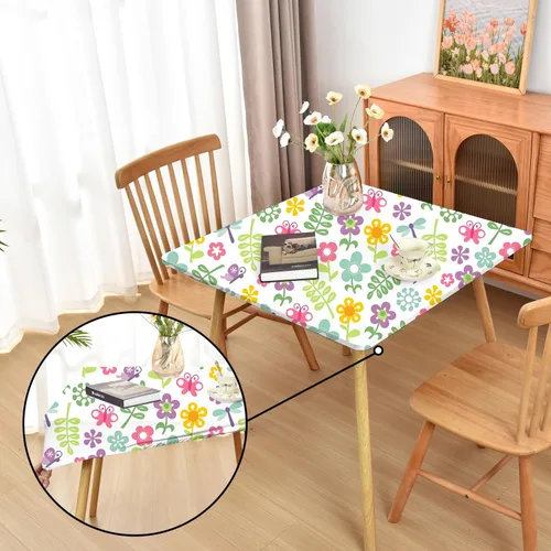 Vista 44 de Mantel ajustado blanco con elástico para mesas plegables de 48x48 pulgadas, manteles lavables y elásticos de elastano para mesas de cartas, manteles