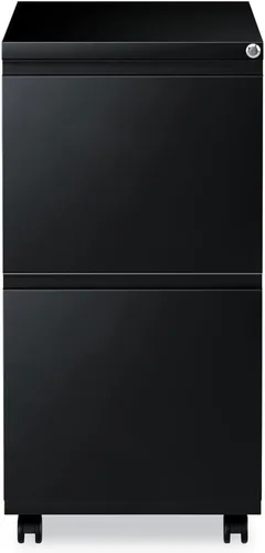 Vista 3 de Alera PBFFBL - Archivo de pedestal de metal con dos cajones con tirador de longitud completa, 14 7/8 pulgadas de ancho x 19 1/8 pulgadas, color negro