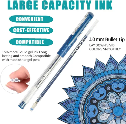 Vista 3 de Paquete de 48 bolígrafos de gel azules, 24 bolígrafos de gel de colores con 24 repuestos, 40% más de tinta para escribir suavemente para adultos