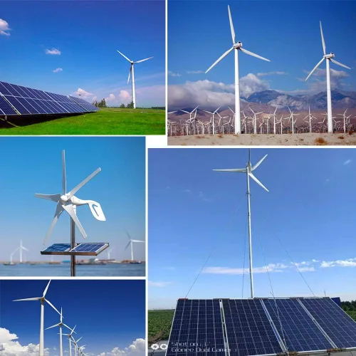 Vista 2 de Kit de generador solar eólico de 1000 W: turbina de viento de 400 W y 6 paneles solares semiflexibles de 100 W, cargador y accesorio