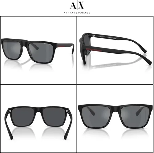 Vista 4 de Armani Exchange AX4080S - Gafas de sol cuadradas para hombre + paquete con kit de lentes de accesorios Negro mate/gris claro espejo negro
