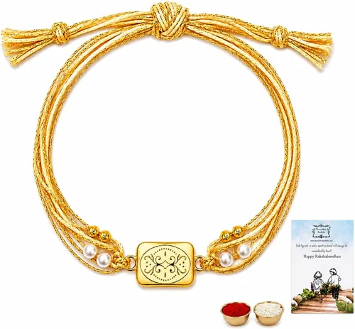 Vista 18 de Rakhi adulto Rakhi para hermano: Rakhi para Bhaiya: combo de mauli Rakhi hecho a mano con tarjeta de felicitación y Roli Chawal: Rakshabandhan