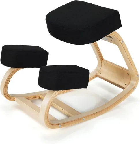 Vista 9 de Giantex Silla arrodillada, silla de postura de madera, carga máxima de 330 libras, mecedora con cojín suave, alivio natural para dolor de espalda