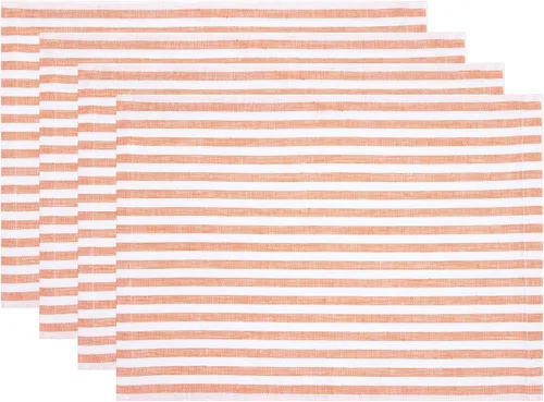 Vista 19 de Solino Home Amalfi - Manteles individuales a rayas, de 14 x 19 pulgadas, juego de 4 unidades, tela natural, lino europeo, 100 % lino puro, hechos a