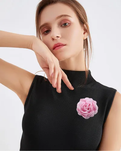 Vista 3 de Delicados broches de flores de peonía, delicados broches de gasa con rosas clásicas para bodas, fiestas, banquetes de baile para mujeres, elegantes