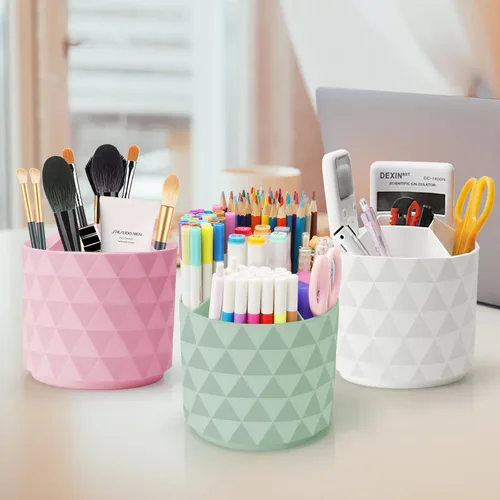 Vista 8 de Organizador de escritorio Nuozme, soportes giratorios de 360 grados para bolígrafos y lápices, organizador de bolígrafos con patrón de diamante y 5