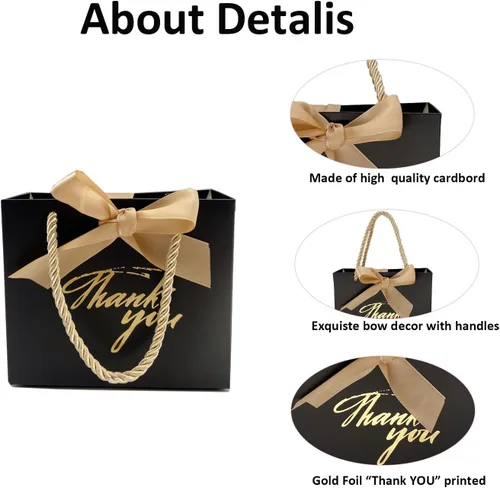 Vista 3 de TKSBAG Paquete de 20 pequeñas bolsas de regalo negras con asas de 5.5 x 2.3 x 4.7 pulgadas, mini bolsas de regalo a granel para baby shower
