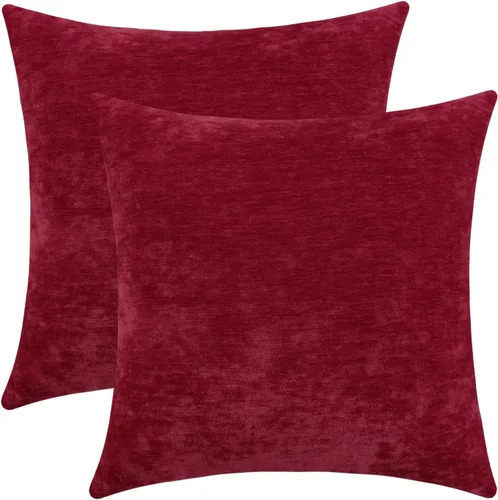 Vista 22 de Juego de 2 fundas de almohada decorativas de pana burdeos suaves y acogedoras, fundas de cojín cuadradas de chenilla para sofá, decoración de sala