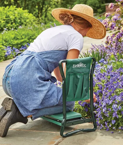 Vista 5 de Burpee Asiento de jardín multifunción con cojín acolchado y bolsa de herramientas desmontable, taburete de jardín versátil con marco plegable, ideal