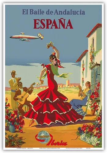 Vista 10 de España (España) - La danza de Andalucía (El Baile de Andalucia) - Iberia Air Lines of Spain - Póster vintage de viaje de aerolínea c.1950s