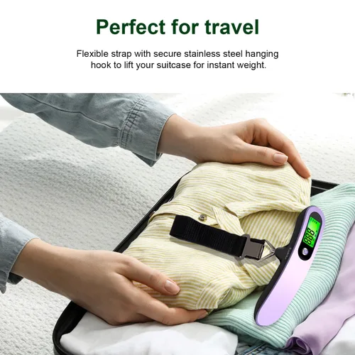 Vista 7 de Raabiko Báscula digital de equipaje (paquete de 2), báscula digital de equipaje de mano con capacidad de 110 libras, batería incluida, lavanda