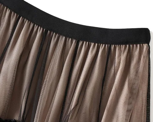 Vista 2 de Faldas de tul para mujer, faldas midi plisadas de malla de doble capa de cintura alta