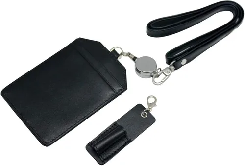 Vista 5 de boshiho - Soporte para tarjetas de identificación de crédito de piel auténtica con cordón elástico para el cuello, estilo vertical (negro)