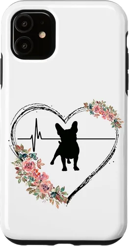 Vista 8 de French Bulldog Heartbeat with Flowers On White Case for iPhone 17