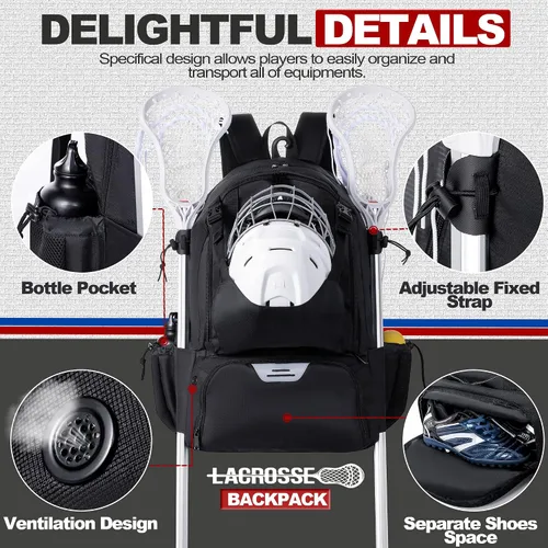 Vista 3 de Mochila para lacrosse GoHimal extra grande con soporte para palo de arrastre Tow Stick Holder