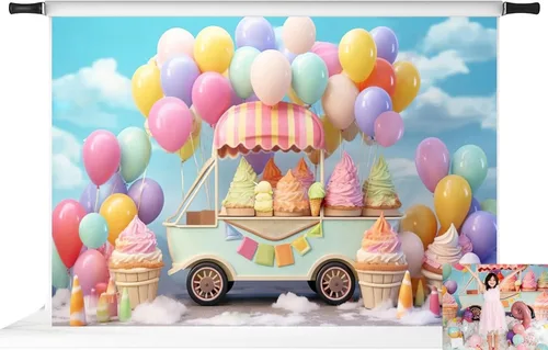 Vista 10 de Kate Telón de fondo de globo de helado para automóvil, decoración de fiesta de cumpleaños para niños, fondo de fotografía de 6.5 x 6.5 pies