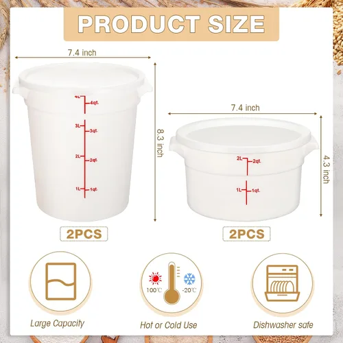 Vista 2 de 4 recipientes de almacenamiento de alimentos con tapas de 2 cuartos de galón de 4 cuartos de galón a prueba de masa, recipientes comerciales