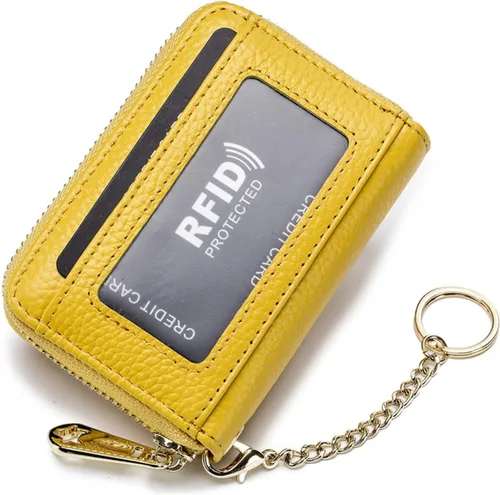 Vista 8 de Tapp Collections Tarjetero RFID para tarjetas de crédito, cartera pequeña de cuero con cremallera para tarjetas con ventana de identificación