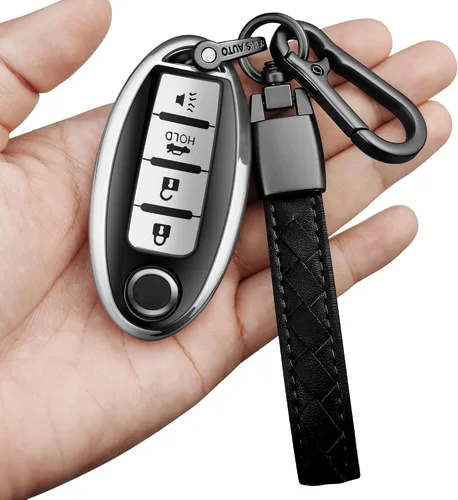 Vista 19 de Compatible con Nissan Funda para Llavero con Llavero de Cuero, Funda de Carcasa de Llave de TPU Suave Compatible con Llave Remota Inteligente