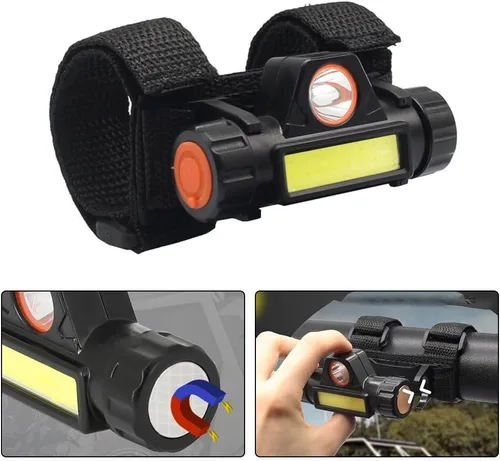 Vista 7 de Linterna frontal recargable, faro LED recargable, base magnética y correa ajustable para la cabeza, batería recargable por USB de 800 mAh