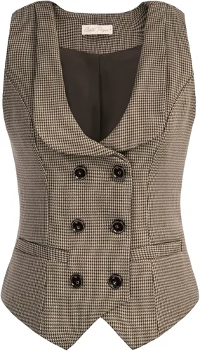 Vista 8 de Belle Poque Chaleco de doble botonadura para mujer, chaleco vintage con cuello de solapa y 2 bolsillos Verde militar