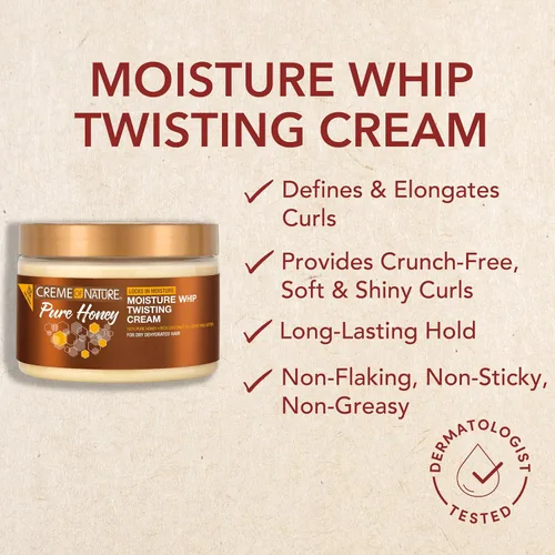 Vista 3 de Creme of Nature Pure Honey Define Moisture Whip Crema Moldeadora, Define y Alarga los Rizos, Fijación Duradera sin Rigidez, Regalo de Cuidado