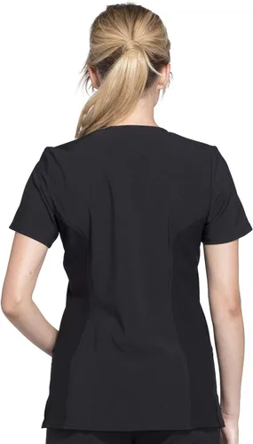 Vista 4 de Cherokee Women Mock Wrap Contemporary Fit Scrubs Top with Stretchy Knit Panel CK680