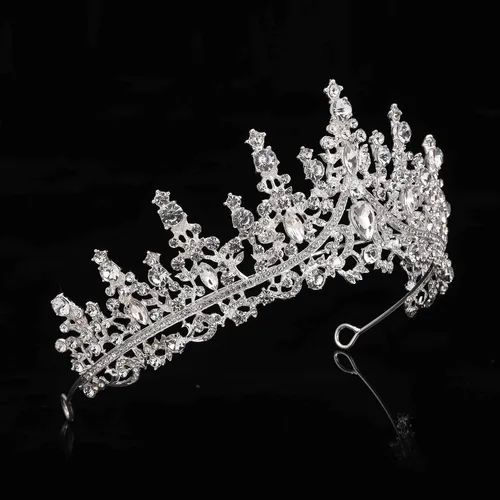 Vista 2 de Corona de boda para novia, tiaras plateadas, corona de quinceañera con diamantes de imitación reales, coronas de reina para mujer, para graduación