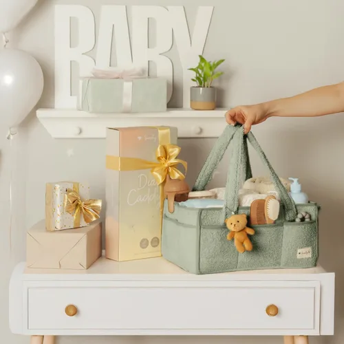 Vista 8 de Organizador de pañales para bebé Sweety Fox con asa - Canasta portátil de Sherpa para guardería - Organizador de pañales para automóvil, canasta