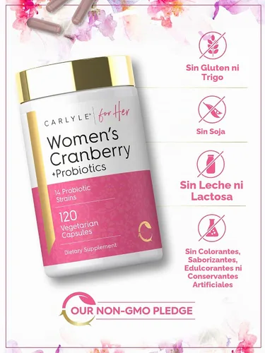 Vista 5 de Carlyle Cranberry Plus Probióticos para Mujer 120 Cápsulas