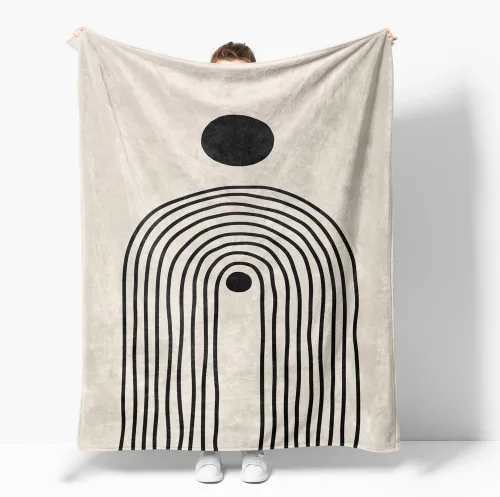 Vista 18 de Manta moderna abstracta de color negro y beige, manta bohemia de franela de doble cara, adecuada para adultos y niños en el sofá, automóvil, siesta
