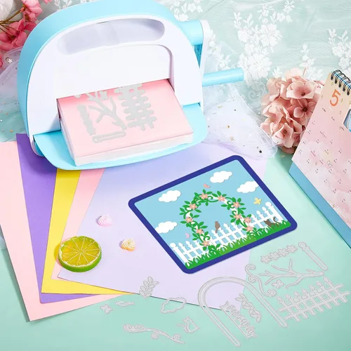 Vista 8 de GLOBLELAND Juego de troqueles de vallas de jardín para árboles y plantas, plantilla de estampado de flores de acero al carbono para hacer tarjetas