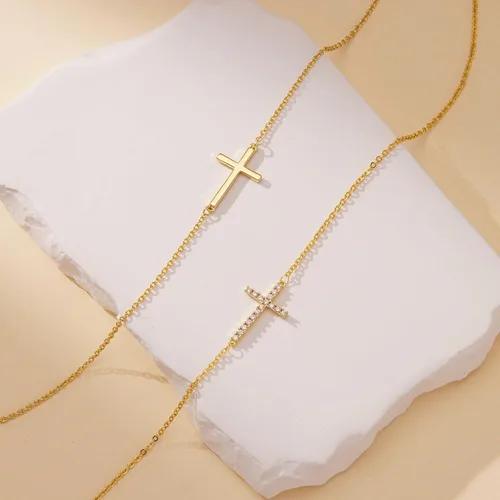 Vista 36 de Collar de cruz para mujeres y niñas, delicado chapado en oro de 14 quilates, gargantilla con dije de cruz que no se deslustra, impermeable, moderno