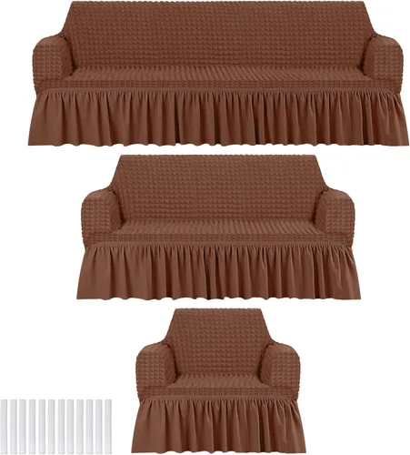 Vista 11 de Fanfanwin Juego de fundas de sofá de 3 piezas para cojines de sofá, duraderas, lavables, de alta elasticidad, fundas de sofá con falda para sofá