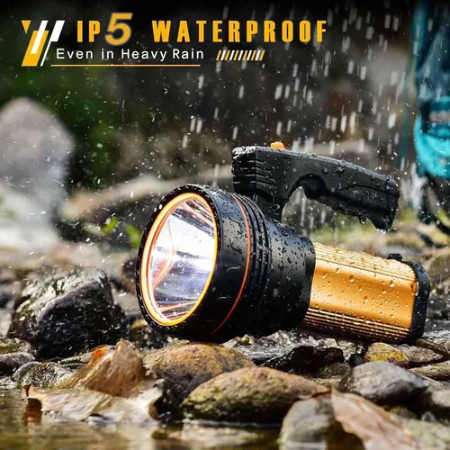 Vista 4 de Linterna recargable de 100000LM de alto lúmenes, linterna de haz largo de 1600 pies, reflector impermeable IPX5, espera de 20 horas, banco