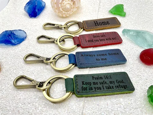 Vista 4 de Llavero personalizado de cuero hecho a mano Llavero grabado