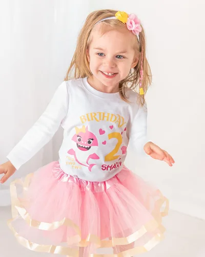 Vista 10 de Luke and Lulu Traje de cumpleaños para niña, diseño de tiburón - 2º cumpleaños niña