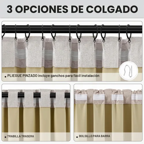 Vista 5 de MIULEE Cortinas de lino 100% opacas para dormitorio, marfil sólido, decoración de lujo, aislamiento térmico, cortinas oscurecedoras para sala